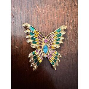 Vintage Bob Mackie Butterly Pin Brooch Enamel Rhinestone Crystal